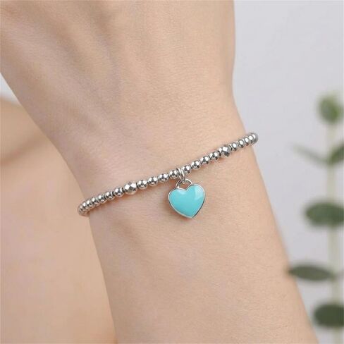 Sterling Silver Turquoise Double-Sided Glazed Puffy Heart Pendant Charm in Saudi Arabia