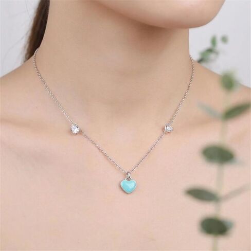 Sterling Silver Turquoise Double-Sided Glazed Puffy Heart Pendant Charm in Saudi Arabia