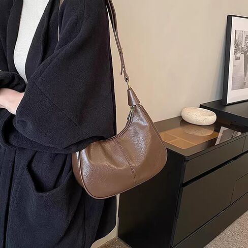 Soft Shoulder Bag for Women, Retro Crescent Shape Handbag Small Crossbody Hobo Purse in Saudi Arabia