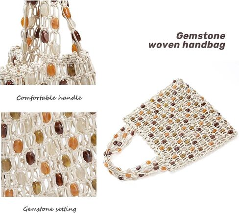 Crochet Shoulder Bag for Women Boho Beaded Hobo Bag Summer Beach Tote Handbag, Lightweight Knit Hobo Purse Handmade in Kuwait