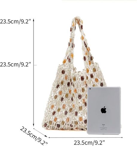 Crochet Shoulder Bag for Women Boho Beaded Hobo Bag Summer Beach Tote Handbag, Lightweight Knit Hobo Purse Handmade in Kuwait