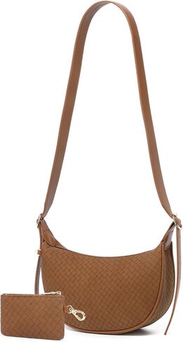 Purses for Women Woven Crescent Shoulder Bag 2PC Vegan Leather Hobo Crossbody Handbag with Small Matching Bag in Saudi Arabia