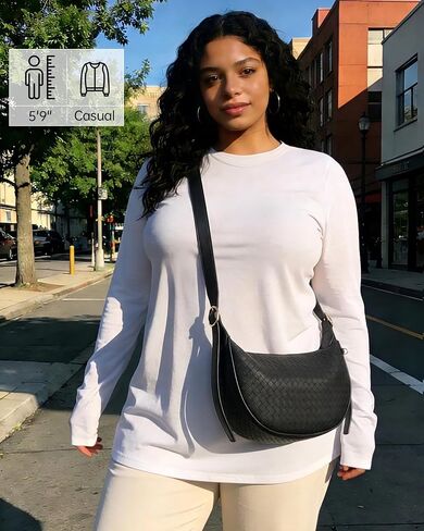Purses for Women Woven Crescent Shoulder Bag 2PC Vegan Leather Hobo Crossbody Handbag with Small Matching Bag in Saudi Arabia