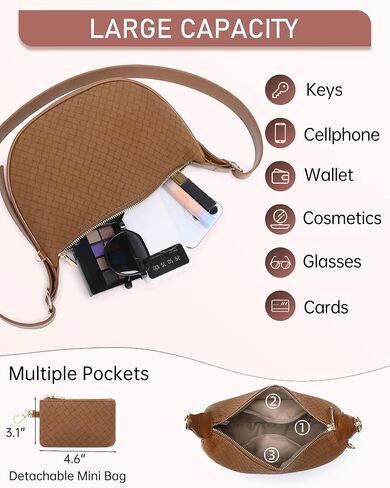 Purses for Women Woven Crescent Shoulder Bag 2PC Vegan Leather Hobo Crossbody Handbag with Small Matching Bag in Saudi Arabia