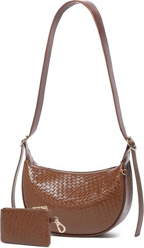 Purses for Women Woven Crescent Shoulder Bag 2PC Vegan Leather Hobo Crossbody Handbag with Small Matching Bag in Saudi Arabia