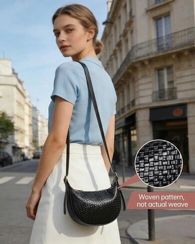 Purses for Women Woven Crescent Shoulder Bag 2PC Vegan Leather Hobo Crossbody Handbag with Small Matching Bag in Saudi Arabia
