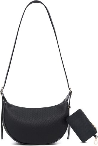 Purses for Women Woven Crescent Shoulder Bag 2PC Vegan Leather Hobo Crossbody Handbag with Small Matching Bag in Saudi Arabia