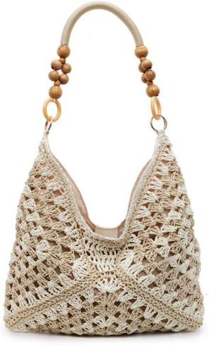 Boho Straw Hobo Bag for Women, Slouchy Soft Shoulder Bags Large Bohemian Style Woven Summer Beach Handbags in Saudi Arabia