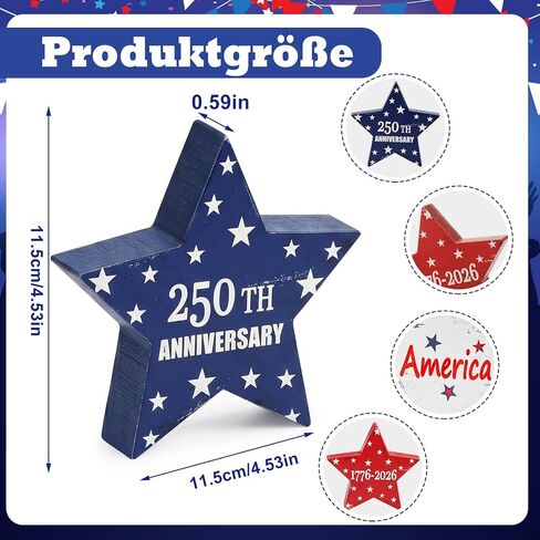 DPKOW 250th Anniversary American Table Decorations 4th of July Party Favors, 3 Red White Blue Wooden Star Plaque Patriotic Decorations Fourth of July Table Decor Memorial Day Sign, Double-Sided Design in Saudi Arabia