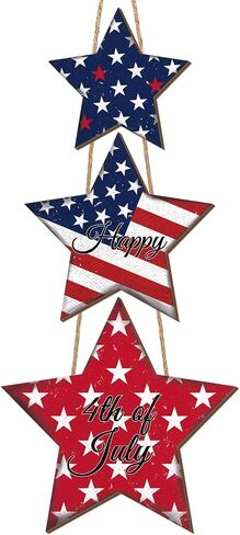 4th of July Decorations Patriotic Decor Star Wreath Hanging Sign Wooden Red White Blue Wreaths for Front Door Decorations for Memorial Day 250th Anniversary Fourth of July Porch Wall Indoor Home Decor in Saudi Arabia