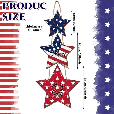 4th of July Decorations Patriotic Decor Star Wreath Hanging Sign Wooden Red White Blue Wreaths for Front Door Decorations for Memorial Day 250th Anniversary Fourth of July Porch Wall Indoor Home Decor in Saudi Arabia