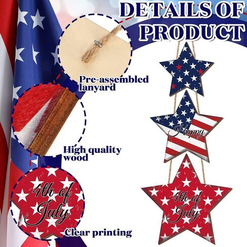 4th of July Decorations Patriotic Decor Star Wreath Hanging Sign Wooden Red White Blue Wreaths for Front Door Decorations for Memorial Day 250th Anniversary Fourth of July Porch Wall Indoor Home Decor in Saudi Arabia