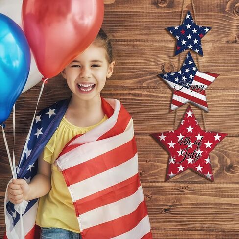 4th of July Decorations Patriotic Decor Star Wreath Hanging Sign Wooden Red White Blue Wreaths for Front Door Decorations for Memorial Day 250th Anniversary Fourth of July Porch Wall Indoor Home Decor in Saudi Arabia