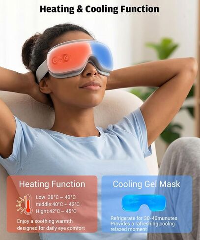 Eye Massager with Heat and Cooling, Heated Eye Mask for Dry Eyes & Sleep, Cooling Gel Mask for Puffiness, Bluetooth Music 5 Modes Cordless Foldable, Relax Gift for Women Men in Saudi Arabia