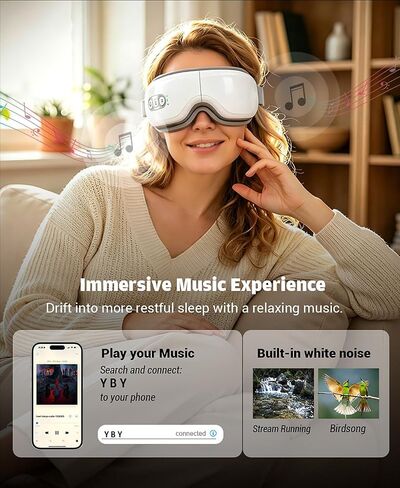 Eye Massager with Heat and Cooling, Heated Eye Mask for Dry Eyes & Sleep, Cooling Gel Mask for Puffiness, Bluetooth Music 5 Modes Cordless Foldable, Relax Gift for Women Men in Saudi Arabia