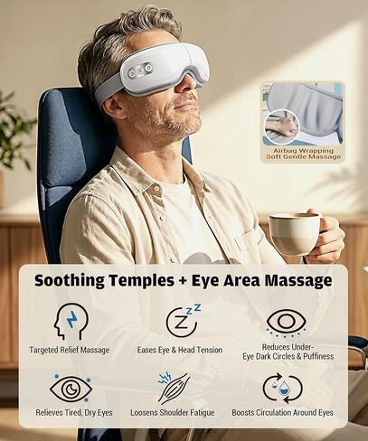 Eye Massager with Heat and Cooling, Heated Eye Mask for Dry Eyes & Sleep, Cooling Gel Mask for Puffiness, Bluetooth Music 5 Modes Cordless Foldable, Relax Gift for Women Men in Saudi Arabia
