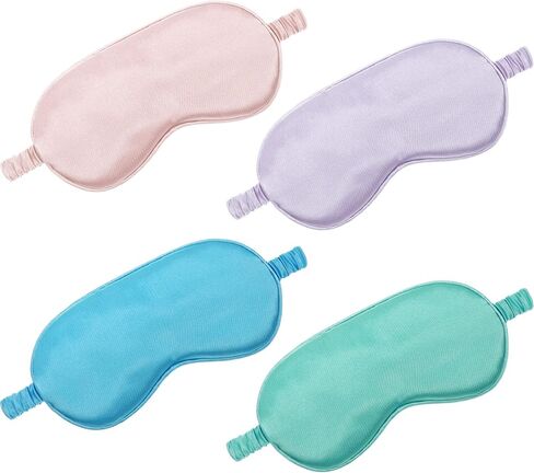 4 Pcs Silk Eye Mask for Sleeping Soft Satin Sleep Mask with Ear Plugs with Adjustable Strap Sleep Shading for Women Men Travel Nap Relaxation(Light Colors) in Saudi Arabia