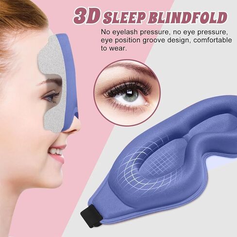 Contoured Sleep Mask for Side Sleepers, 3D Blackout Eye Cover with Adjustable Strap, Lash-Friendly (Blue) in Kuwait
