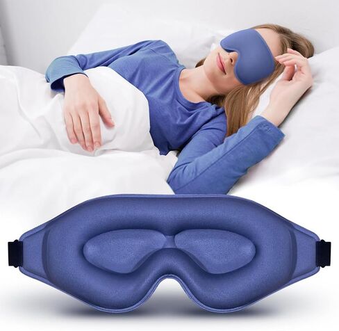 Contoured Sleep Mask for Side Sleepers, 3D Blackout Eye Cover with Adjustable Strap, Lash-Friendly (Blue) in Kuwait
