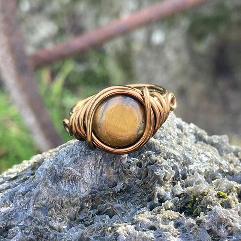 Tigers Eye Ring in Antique Brass Thick Band Real Crystal Jewelry for Woman Teens Earthy boho in Kuwait