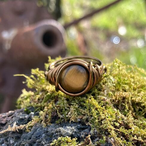 Tigers Eye Ring in Antique Brass Thick Band Real Crystal Jewelry for Woman Teens Earthy boho in Kuwait