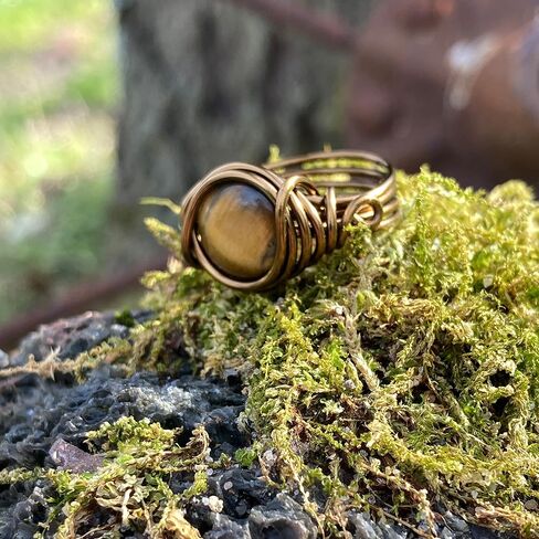 Tigers Eye Ring in Antique Brass Thick Band Real Crystal Jewelry for Woman Teens Earthy boho in Kuwait