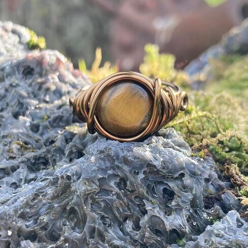 Tigers Eye Ring in Antique Brass Thick Band Real Crystal Jewelry for Woman Teens Earthy boho in Kuwait