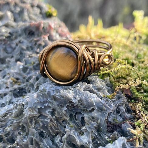 Tigers Eye Ring in Antique Brass Thick Band Real Crystal Jewelry for Woman Teens Earthy boho in Kuwait