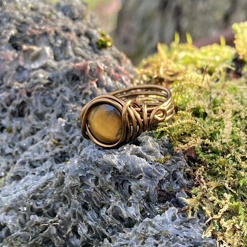 Tigers Eye Ring in Antique Brass Thick Band Real Crystal Jewelry for Woman Teens Earthy boho in Kuwait