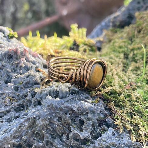 Tigers Eye Ring in Antique Brass Thick Band Real Crystal Jewelry for Woman Teens Earthy boho in Kuwait