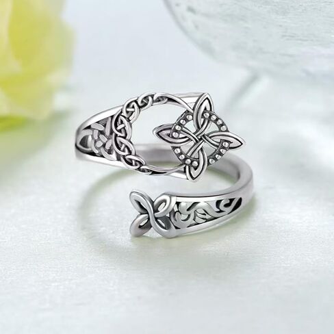 Celtic Knot Ring for Women Men, Vintage Witches Protection Knot Open Adjustable Ring Irish Celtic Symbol Infinity Knot Statement Jewelry Gift in Kuwait