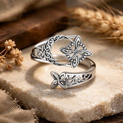 Celtic Knot Ring for Women Men, Vintage Witches Protection Knot Open Adjustable Ring Irish Celtic Symbol Infinity Knot Statement Jewelry Gift in Kuwait