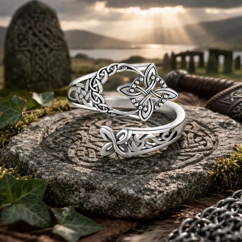 Celtic Knot Ring for Women Men, Vintage Witches Protection Knot Open Adjustable Ring Irish Celtic Symbol Infinity Knot Statement Jewelry Gift in Kuwait