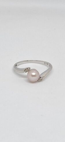 Lucky&Store NATURAL Color Freshwater Pearl/Diamond 14K White Gold Ring. Pearl Ring LOVER. in Saudi Arabia
