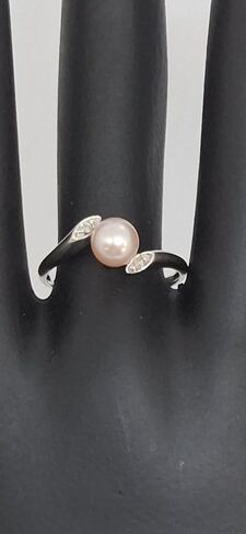 Lucky&Store NATURAL Color Freshwater Pearl/Diamond 14K White Gold Ring. Pearl Ring LOVER. in Saudi Arabia