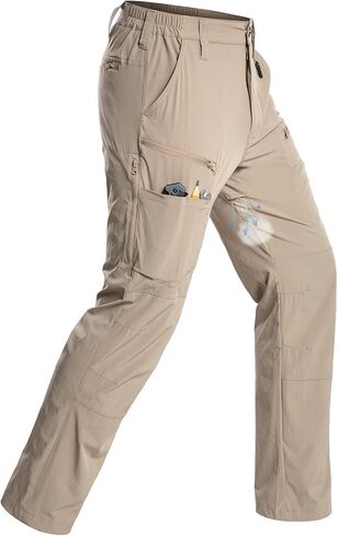 CARWORNIC Men's Quick Dry Hiking Cargo Pants Water-Resistant Flex Lightweight Nylon Outdoor Fishing Tactical Pants 10 Pockets in Kuwait