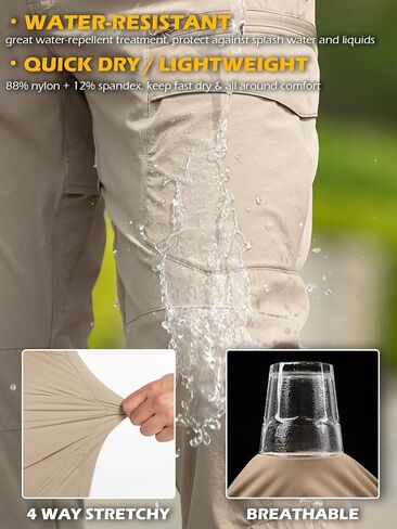 CARWORNIC Men's Quick Dry Hiking Cargo Pants Water-Resistant Flex Lightweight Nylon Outdoor Fishing Tactical Pants 10 Pockets in Saudi Arabia