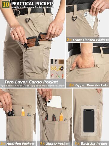 CARWORNIC Men's Quick Dry Hiking Cargo Pants Water-Resistant Flex Lightweight Nylon Outdoor Fishing Tactical Pants 10 Pockets in Saudi Arabia