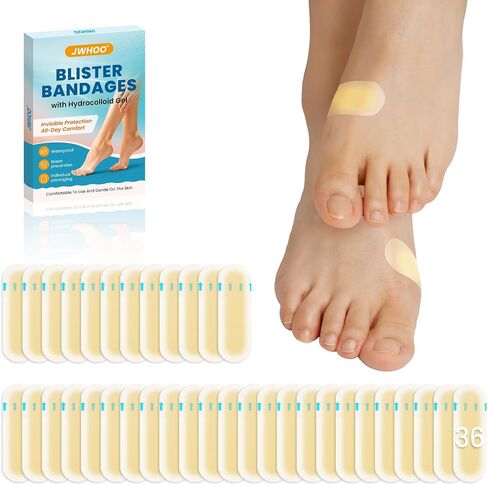 Blister Bandages for Feet - 36 Pcs Hydrocolloid Blister Bandages, Waterproof Blister Pads Blister Cushions for Feet Toes Heels Blister Prevention & Recovery (4 Shape Variety Pack) in Saudi Arabia
