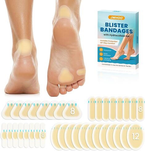 Blister Bandages for Feet - 36 Pcs Hydrocolloid Blister Bandages, Waterproof Blister Pads Blister Cushions for Feet Toes Heels Blister Prevention & Recovery (4 Shape Variety Pack) in Saudi Arabia