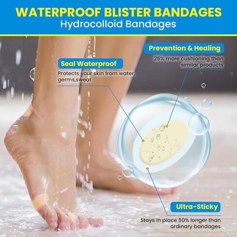 Blister Bandages for Feet - 36 Pcs Hydrocolloid Blister Bandages, Waterproof Blister Pads Blister Cushions for Feet Toes Heels Blister Prevention & Recovery (4 Shape Variety Pack) in Saudi Arabia