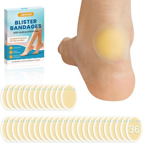 Blister Bandages for Feet - 36 Pcs Hydrocolloid Blister Bandages, Waterproof Blister Pads Blister Cushions for Feet Toes Heels Blister Prevention & Recovery (4 Shape Variety Pack) in Saudi Arabia