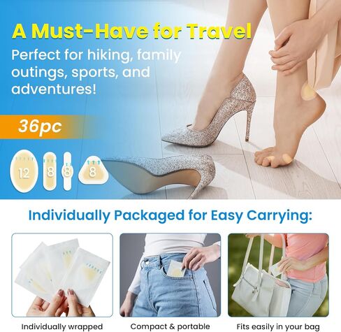 Blister Bandages for Feet - 36 Pcs Hydrocolloid Blister Bandages, Waterproof Blister Pads Blister Cushions for Feet Toes Heels Blister Prevention & Recovery (4 Shape Variety Pack) in Saudi Arabia