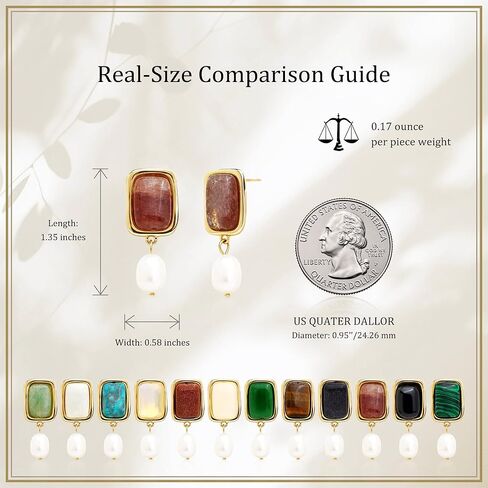 Sonateomber Gold Chunky Green Dangle Drop Earrings for Women,Dainty Pearl Statement Square Aventurine Natural Gemstone Healing Dangling Earings Prom Wedding Accessories Fashion Jewelry Gift in Kuwait