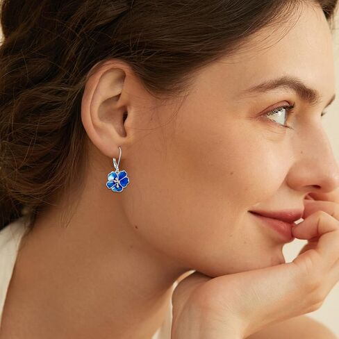 Cherry Blossom/Rose Earrings for Women 925 Sterling Silver Flower Leverback Earrings Dangle Drop Flower Jewelry in Kuwait