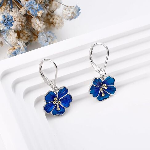 Cherry Blossom/Rose Earrings for Women 925 Sterling Silver Flower Leverback Earrings Dangle Drop Flower Jewelry in Kuwait
