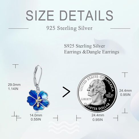 Cherry Blossom/Rose Earrings for Women 925 Sterling Silver Flower Leverback Earrings Dangle Drop Flower Jewelry in Kuwait