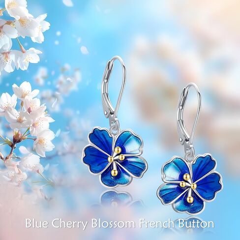 Cherry Blossom/Rose Earrings for Women 925 Sterling Silver Flower Leverback Earrings Dangle Drop Flower Jewelry in Kuwait