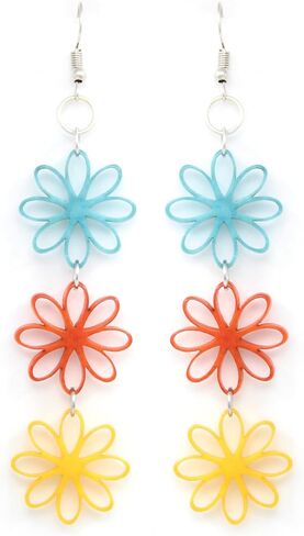 Tagua Earrings Trio of Flowers in Turquoise, Orange and Yellow, Handmade, Fair Trade, Lightweight in Kuwait