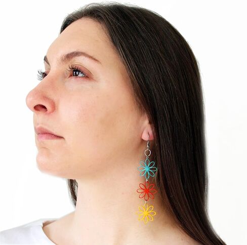 Tagua Earrings Trio of Flowers in Turquoise, Orange and Yellow, Handmade, Fair Trade, Lightweight in Kuwait